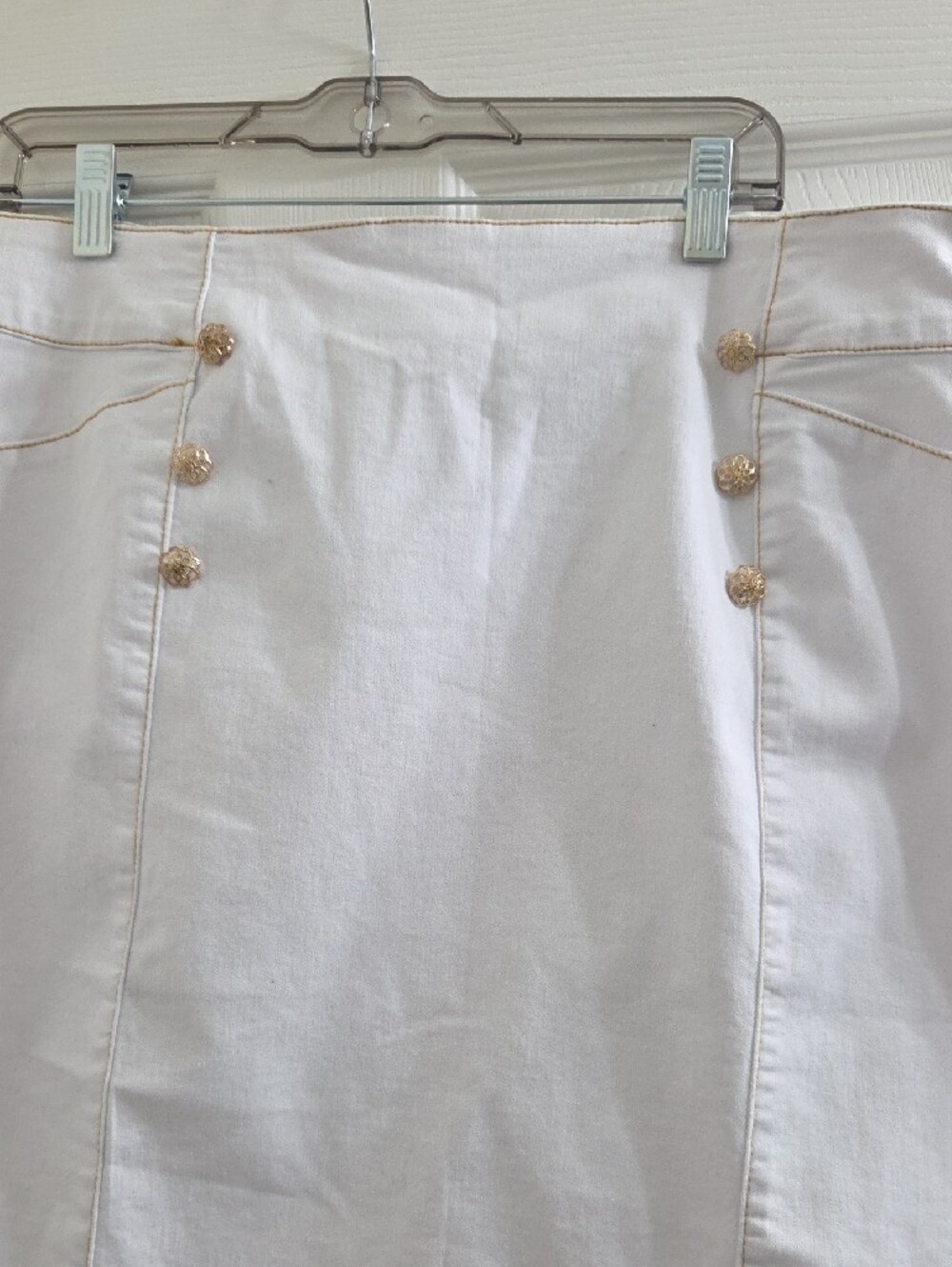 Ashley Stewart Denim Mini Skirt with Gold Buttons - Picture 3 of 8